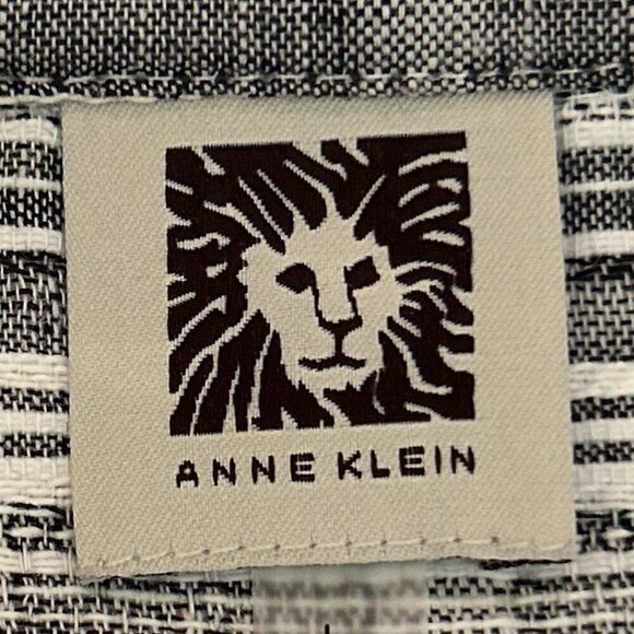 Anne Klein SZL Gray & White stripe linen Shirt Shacket Old Money Quiet Luxury - Picture 7 of 10